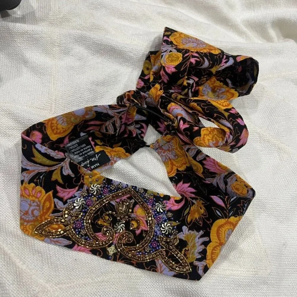 Free People x Namjosh Beaded Fabric Headband Wrap NEW